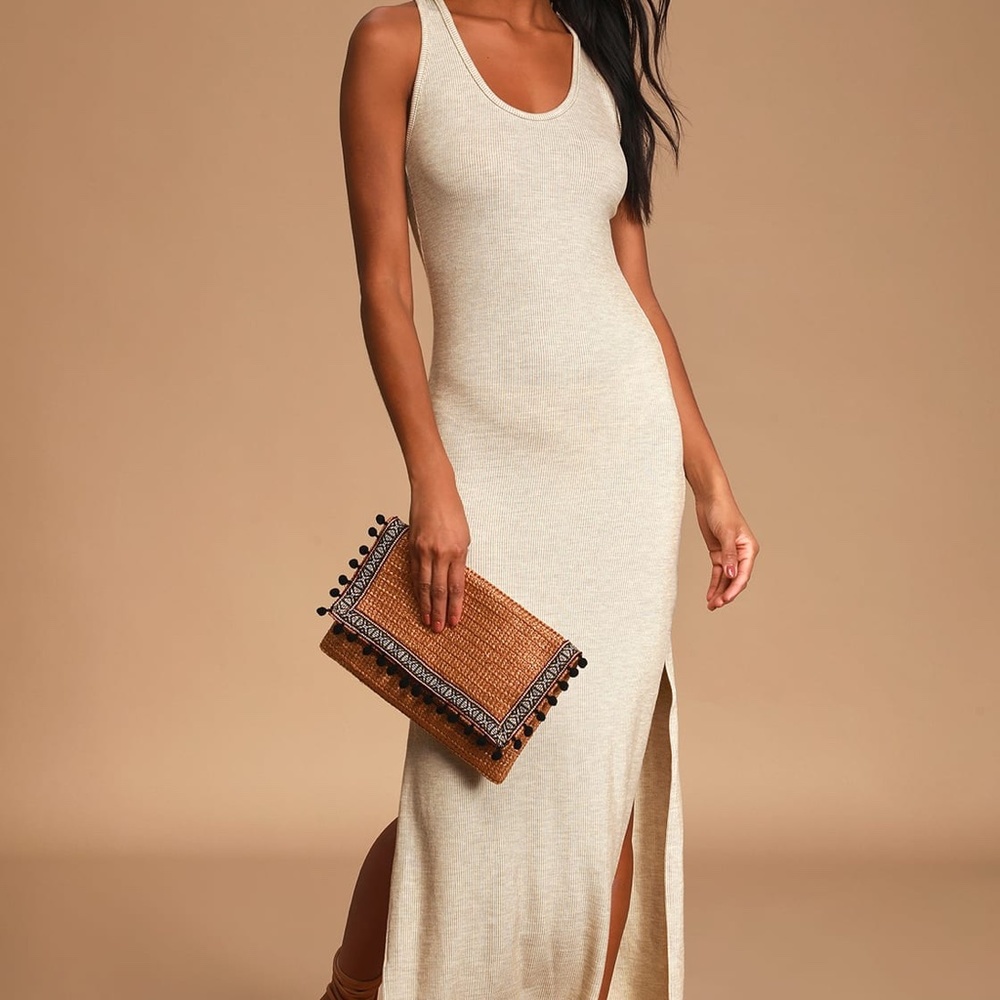 Lulu’s | Relaxed but Not Least Beige Ribbed Sleeveless Maxi Dress | Size M